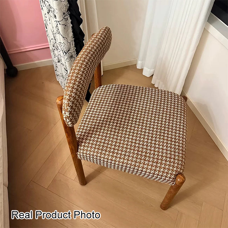 Silla de comedor vintage tradicional rectangular de madera maciza con tela sherpa y algodón-lino, con respaldo y sin reposabrazos, para comedor y cocina 