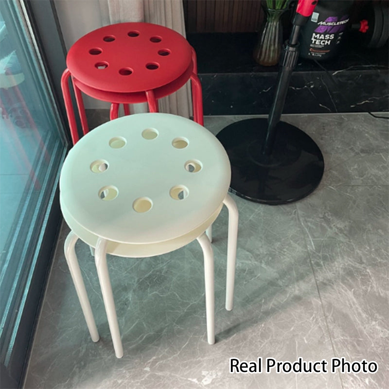 Modern Minimalist Cylindrical 8-Hole Round Stainless Steel Plastic Dining Chair Backless Armless For Dining Room &amp; Kitchen