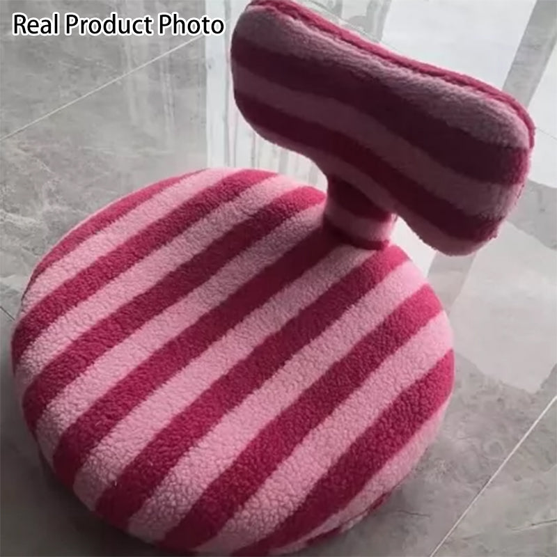 Taburete bajo giratorio y móvil de hierro con tela sherpa, diseño contemporáneo y creativo redondo tipo lazo, con respaldo y sin brazos, para sala de estar 