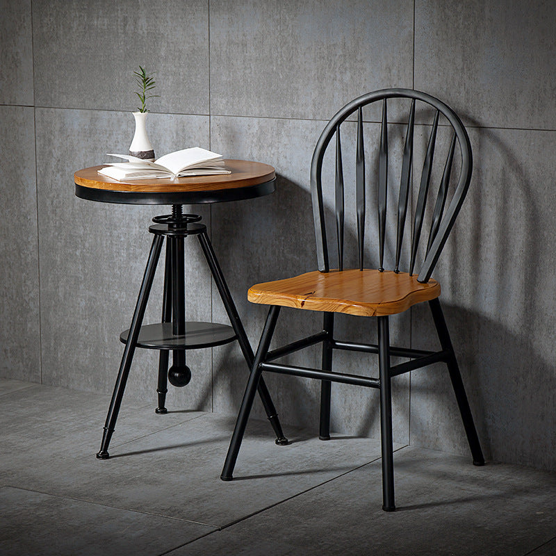 Modern Art Deco Rectangular Pine Wood Carbon Steel Dining Chair Backrest Armless For Dining Room &amp; Kitchen
