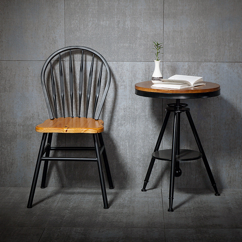 Modern Art Deco Rectangular Pine Wood Carbon Steel Dining Chair Backrest Armless For Dining Room &amp; Kitchen