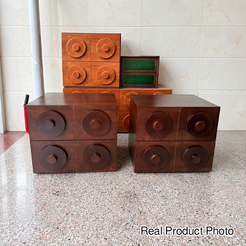 Traditional Vintage Square Rubberwood Plywood Storage Cabinet 1-Drawer &amp; 1-Cabinet For Living Room