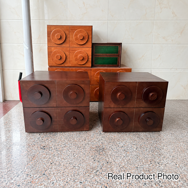Traditional Vintage Square Rubberwood Plywood Storage Cabinet 1-Drawer &amp; 1-Cabinet For Living Room