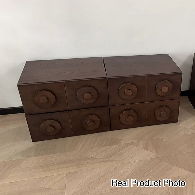 Traditional Vintage Square Rubberwood Plywood Storage Cabinet 1-Drawer &amp; 1-Cabinet For Living Room