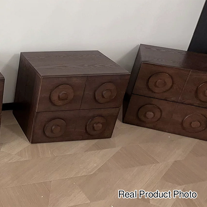 Traditional Vintage Square Rubberwood Plywood Storage Cabinet 1-Drawer &amp; 1-Cabinet For Living Room