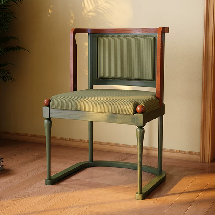 Vintage Upholstered Dining Chair - Ash Wood Frame High Resilience Sponge Cushion Lounge Chair For Kitchen & Dining Room