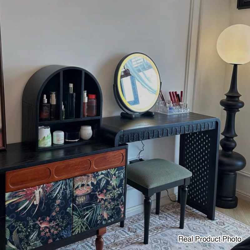 Taburete tocador de estilo francés tradicional - Taburete para tocador con tapizado de pana y estructura de madera maciza de fresno para dormitorio 