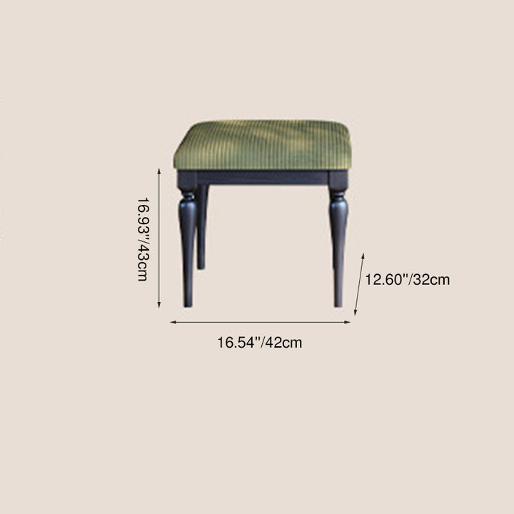 Taburete tocador de estilo francés tradicional - Taburete para tocador con tapizado de pana y estructura de madera maciza de fresno para dormitorio 