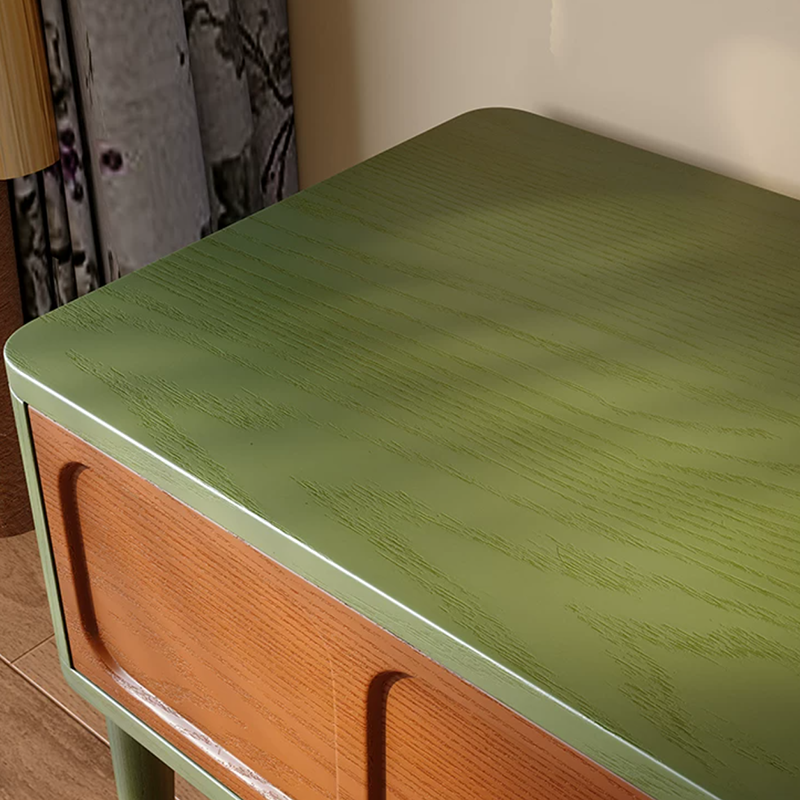 Mesita de noche retro de madera maciza de fresno - mesilla de 1 cajón para dormitorio con tirador oculto y panel empotrado 