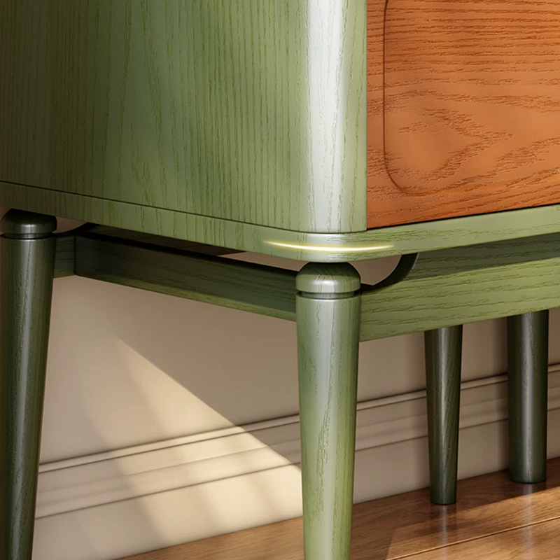 Mesita de noche retro de madera maciza de fresno - mesilla de 1 cajón para dormitorio con tirador oculto y panel empotrado 