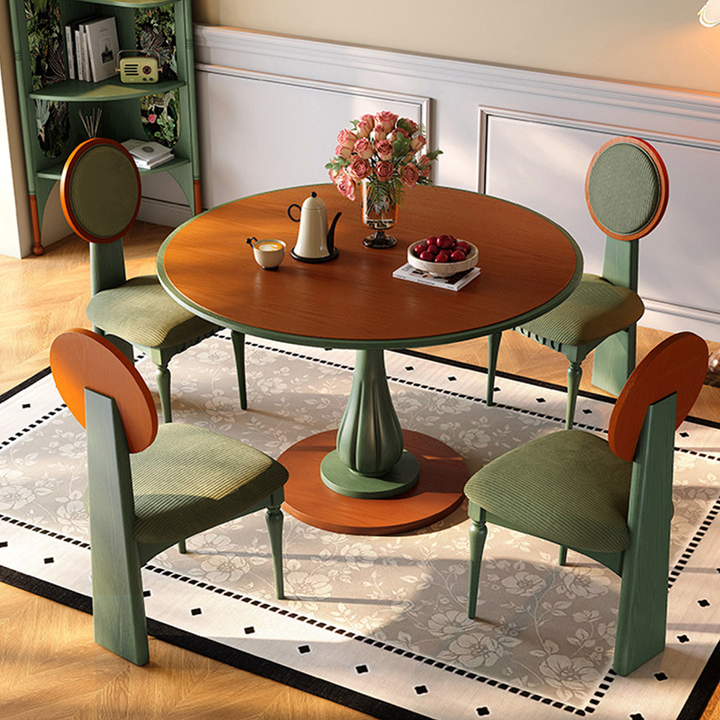 Mid-Century Round Thick Top Dining Table - Moisture-Resistant Ash Wood Stable Pedestal Leg Table For 2-4 Seats