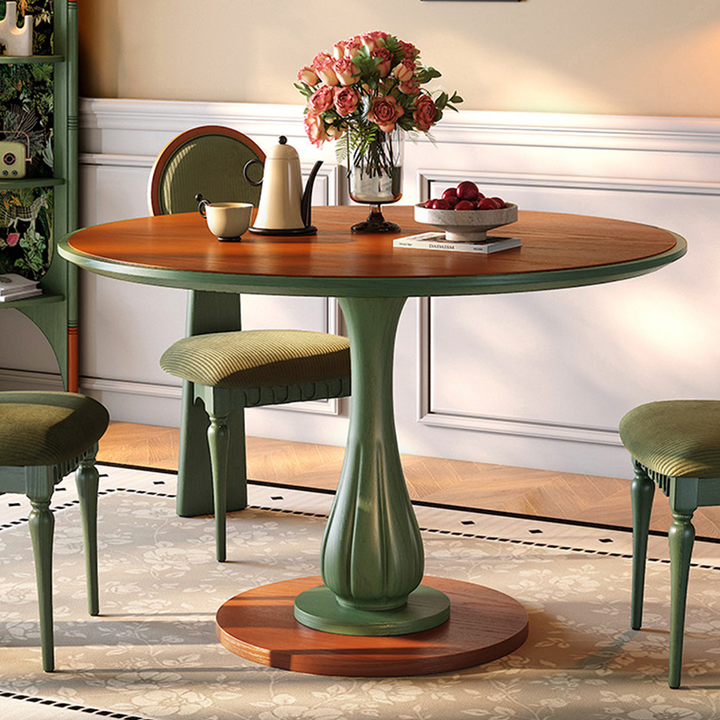 Mesa de comedor redonda Mid-Century con tablero grueso - Mesa con pata pedestal estable de madera de fresno resistente a la humedad para 2-4 plazas 