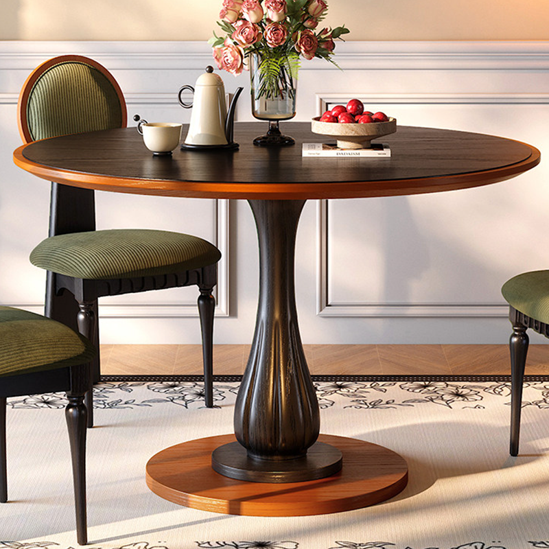 Mesa de comedor redonda Mid-Century con tablero grueso - Mesa con pata pedestal estable de madera de fresno resistente a la humedad para 2-4 plazas 