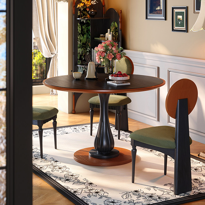 Mid-Century Round Thick Top Dining Table - Moisture-Resistant Ash Wood Stable Pedestal Leg Table For 2-4 Seats