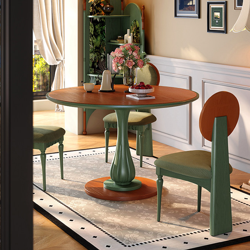 Mesa de comedor redonda Mid-Century con tablero grueso - Mesa con pata pedestal estable de madera de fresno resistente a la humedad para 2-4 plazas 