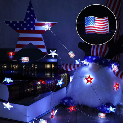 Lumière LED à cordes avec boîte à piles étanche, drapeau peint lumineux, 30/50 lumières, décoration moderne Art Déco pour le jour de l'indépendance, pour jardin 