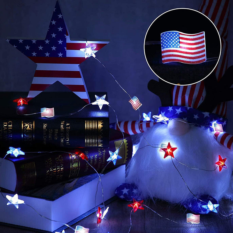 Lumière LED à cordes avec boîte à piles étanche, drapeau peint lumineux, 30/50 lumières, décoration moderne Art Déco pour le jour de l&