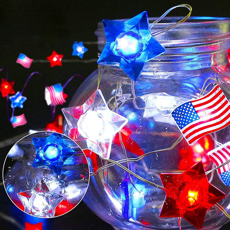 Lumière LED à cordes avec boîte à piles étanche, drapeau peint lumineux, 30/50 lumières, décoration moderne Art Déco pour le jour de l&