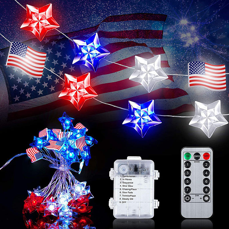 Lumière LED à cordes avec boîte à piles étanche, drapeau peint lumineux, 30/50 lumières, décoration moderne Art Déco pour le jour de l&