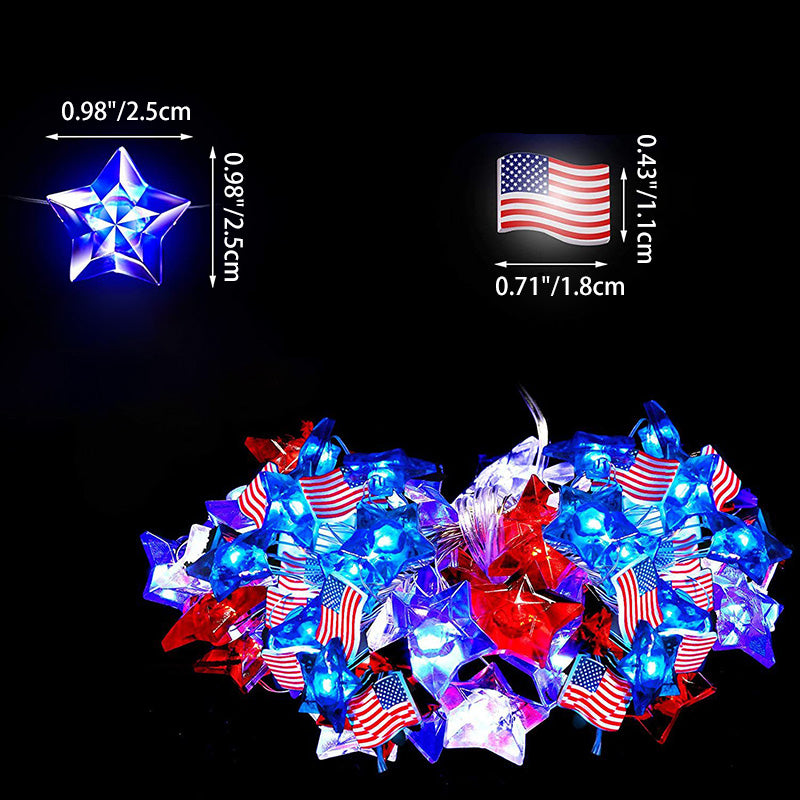 Lumière LED à cordes avec boîte à piles étanche, drapeau peint lumineux, 30/50 lumières, décoration moderne Art Déco pour le jour de l&