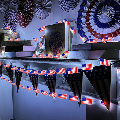 Lumière LED à cordes avec boîte à piles étanche, drapeau peint lumineux, 30/50 lumières, décoration moderne Art Déco pour le jour de l'indépendance, pour jardin 