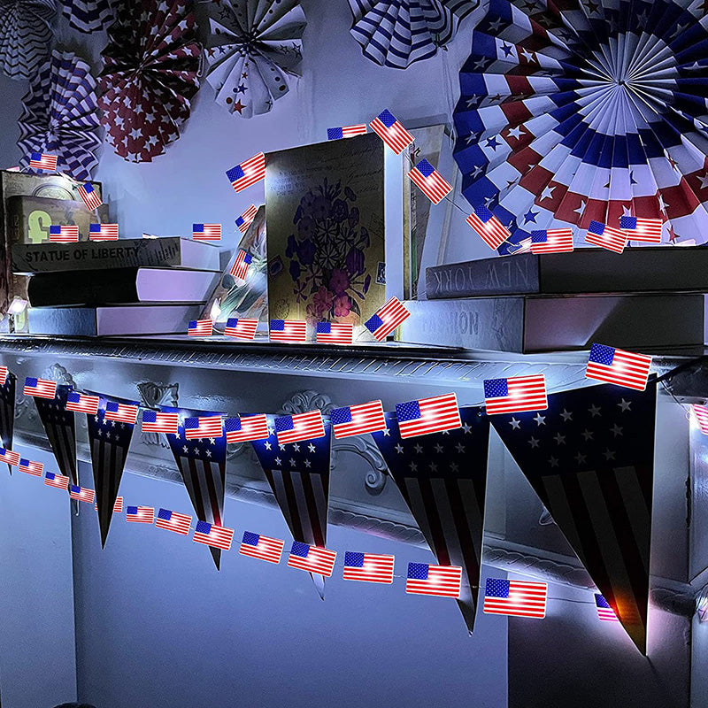 Lumière LED à cordes avec boîte à piles étanche, drapeau peint lumineux, 30/50 lumières, décoration moderne Art Déco pour le jour de l&