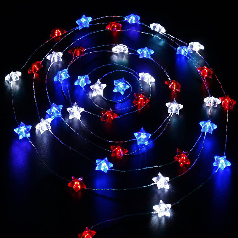 Lumière LED à cordes avec boîte à piles étanche, drapeau peint lumineux, 30/50 lumières, décoration moderne Art Déco pour le jour de l&