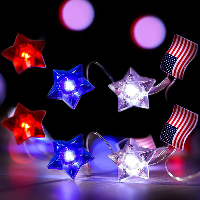 Lumière LED à cordes avec boîte à piles étanche, drapeau peint lumineux, 30/50 lumières, décoration moderne Art Déco pour le jour de l&