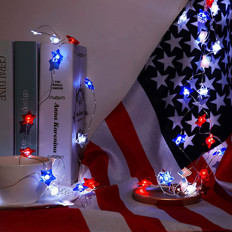 Lumière LED à cordes avec boîte à piles étanche, drapeau peint lumineux, 30/50 lumières, décoration moderne Art Déco pour le jour de l&
