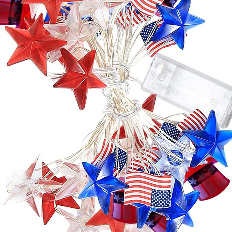 Lumière LED à cordes avec boîte à piles étanche, drapeau peint lumineux, 30/50 lumières, décoration moderne Art Déco pour le jour de l&