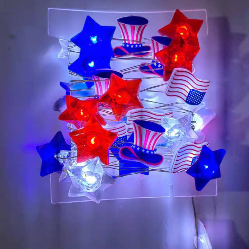 Lumière LED à cordes avec boîte à piles étanche, drapeau peint lumineux, 30/50 lumières, décoration moderne Art Déco pour le jour de l&