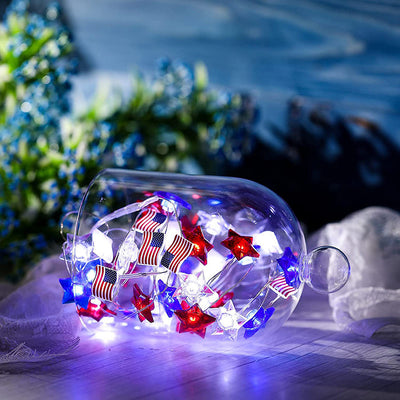 Lumière LED à cordes avec boîte à piles étanche, drapeau peint lumineux, 30/50 lumières, décoration moderne Art Déco pour le jour de l'indépendance, pour jardin 