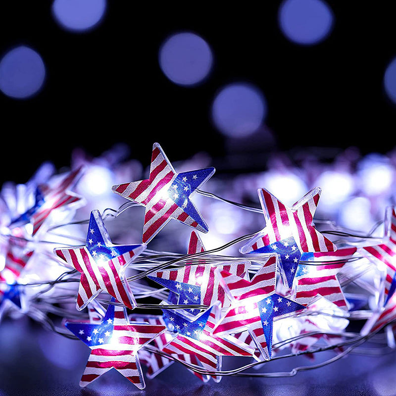 Lumière LED à cordes avec boîte à piles étanche, drapeau peint lumineux, 30/50 lumières, décoration moderne Art Déco pour le jour de l&