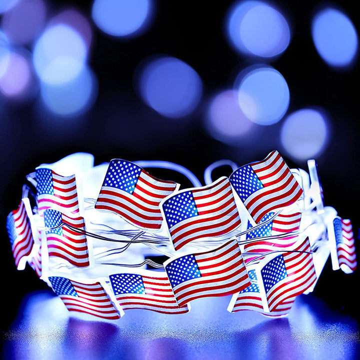 Modern Art Deco Independence Day Decorative Waterproof 30/50 Light Painted Flag Battery Box LED String Light For Garden