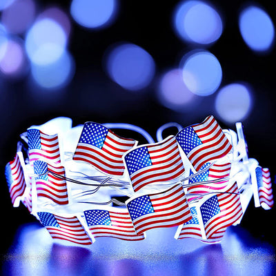 Lumière LED à cordes avec boîte à piles étanche, drapeau peint lumineux, 30/50 lumières, décoration moderne Art Déco pour le jour de l'indépendance, pour jardin 