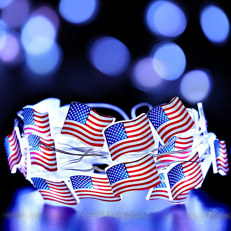 Lumière LED à cordes avec boîte à piles étanche, drapeau peint lumineux, 30/50 lumières, décoration moderne Art Déco pour le jour de l&