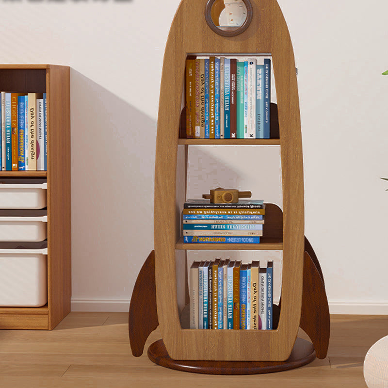 Bibliothèque pivotante en bois massif de style fusée, créative et contemporaine, avec rangement à 4 niveaux pour salon et chambre à coucher 