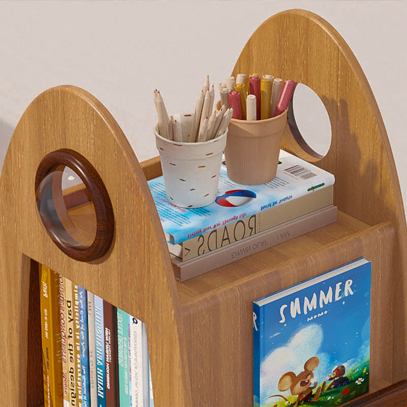 Bibliothèque pivotante en bois massif de style fusée, créative et contemporaine, avec rangement à 4 niveaux pour salon et chambre à coucher 