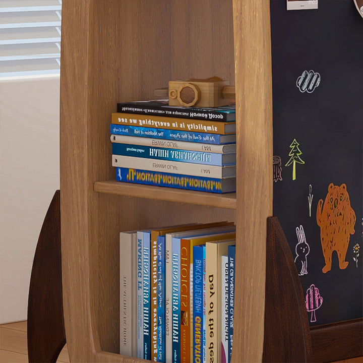 Bibliothèque pivotante en bois massif de style fusée, créative et contemporaine, avec rangement à 4 niveaux pour salon et chambre à coucher 