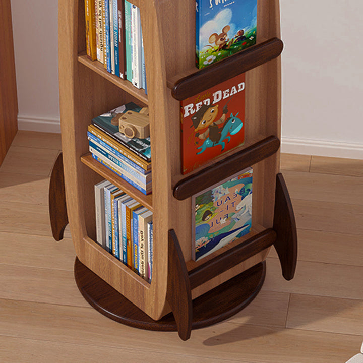 Bibliothèque pivotante en bois massif de style fusée, créative et contemporaine, avec rangement à 4 niveaux pour salon et chambre à coucher 