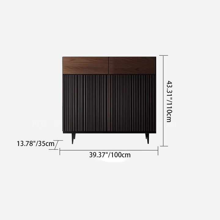Rangement à chaussures rectangulaire moderne minimaliste en bois massif, contreplaqué et fer, avec 2 tiroirs pour l&