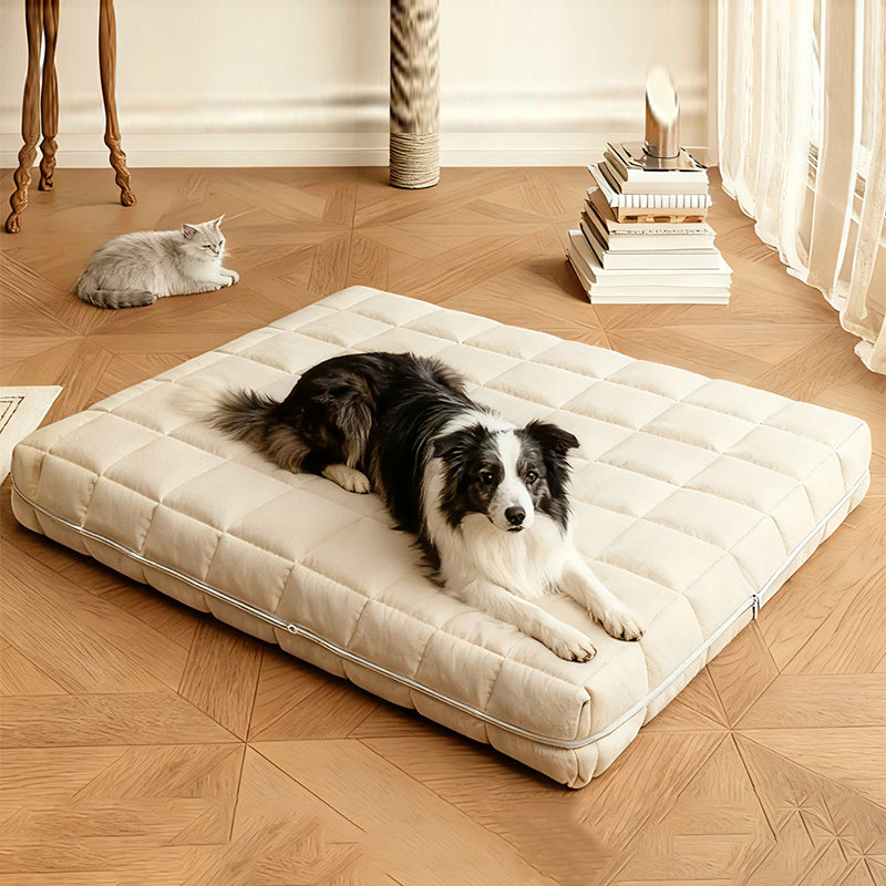 Modern Minimalist Cotton Linen Rectangular All-season Improving Sleep Pet Bed Dog Bed With Washable Cover For Living Room