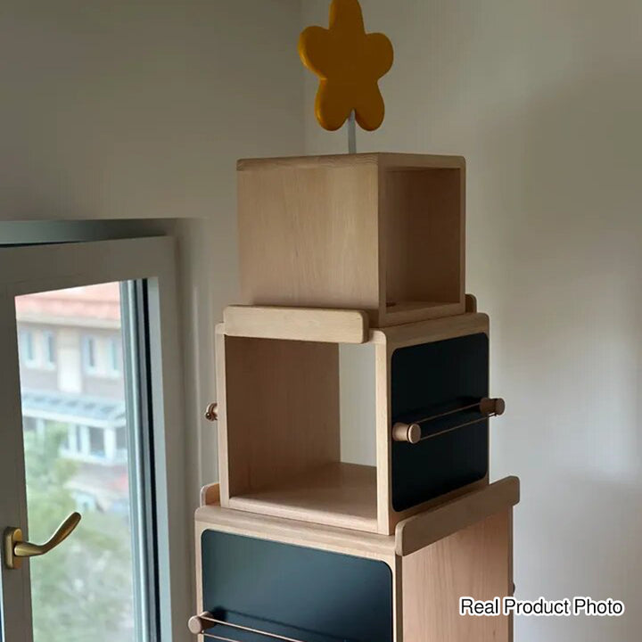 Contemporary Nordic Solid Beech Wood Rotating Kids Bookshelf - 4 Tier Children’s Book &amp; Toy Storage Organizer With Chalkboard Panels