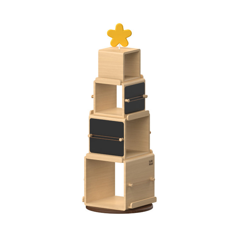 Contemporary Nordic Solid Beech Wood Rotating Kids Bookshelf - 4 Tier Children’s Book &amp; Toy Storage Organizer With Chalkboard Panels