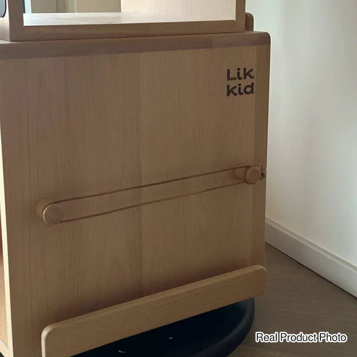 Contemporary Nordic Solid Beech Wood Rotating Kids Bookshelf - 4 Tier Children’s Book &amp; Toy Storage Organizer With Chalkboard Panels