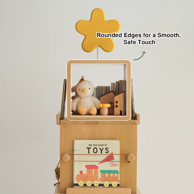 Contemporary Nordic Solid Beech Wood Rotating Kids Bookshelf - 4 Tier Children’s Book &amp; Toy Storage Organizer With Chalkboard Panels