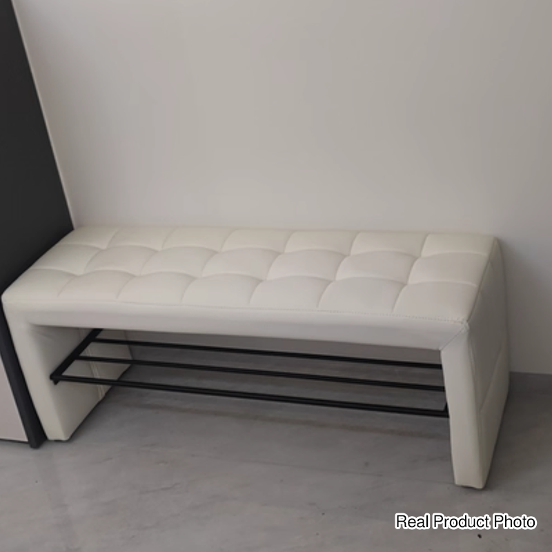 Moderner luxuriöser Schuhbank aus Kunstleder, Massivholz und Sperrholz in rechteckiger Form mit offener Ablage für den Eingangsbereich 