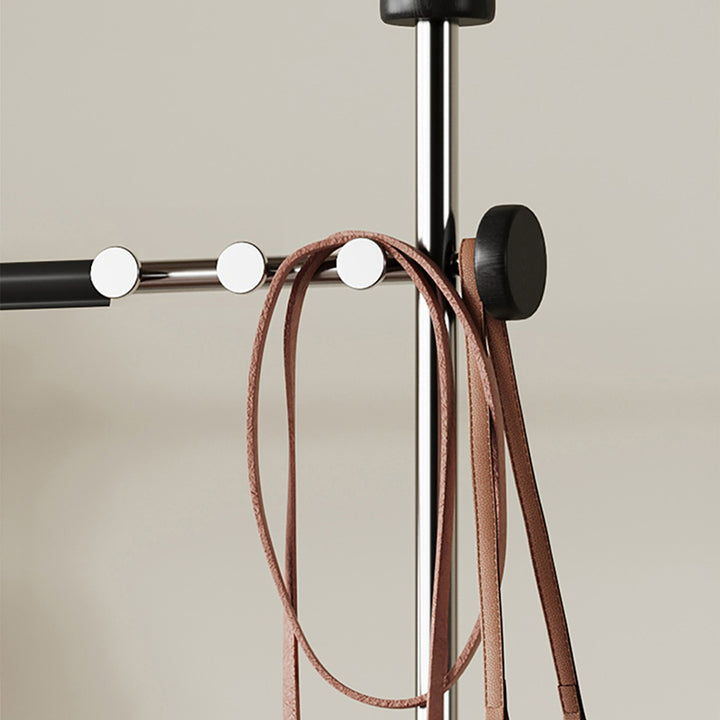 Zeitgenössische rechteckige Garderobe mit Schuhbank im Retro-Stil aus Kautschukholz, Edelstahl und Kunstleder, mit Haken, multifunktionale Flur-Organizer-Aufbewahrung 