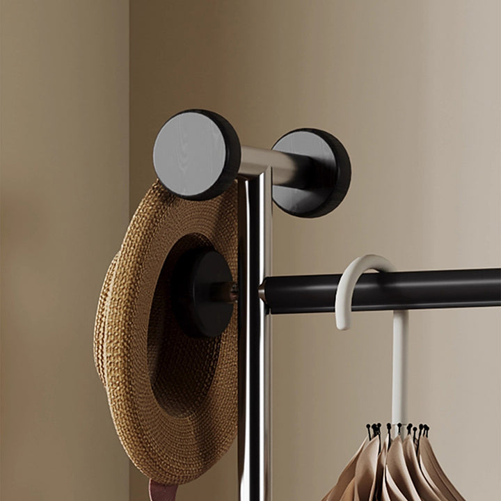 Zeitgenössische rechteckige Garderobe mit Schuhbank im Retro-Stil aus Kautschukholz, Edelstahl und Kunstleder, mit Haken, multifunktionale Flur-Organizer-Aufbewahrung 
