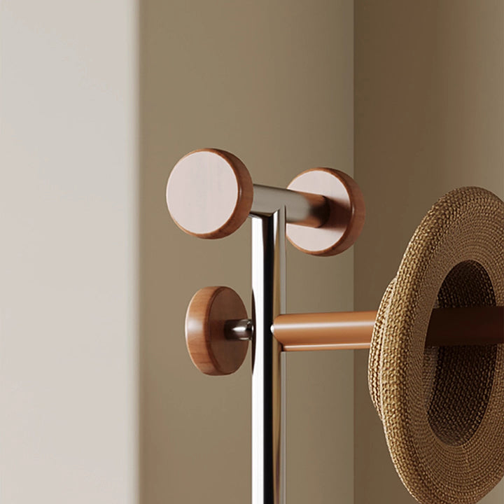 Zeitgenössische rechteckige Garderobe mit Schuhbank im Retro-Stil aus Kautschukholz, Edelstahl und Kunstleder, mit Haken, multifunktionale Flur-Organizer-Aufbewahrung 
